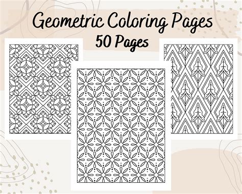 50 Geometric Coloring Pages, Adult Coloring Book, Digital Download ...