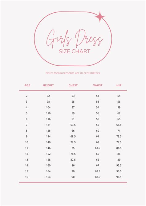 Free Dress Size Chart Templates, Editable and Printable