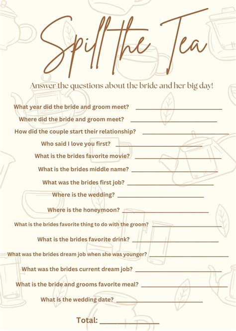 Spill the Tea Bridal Shower Game - Etsy UK | Tea party bridal shower ...