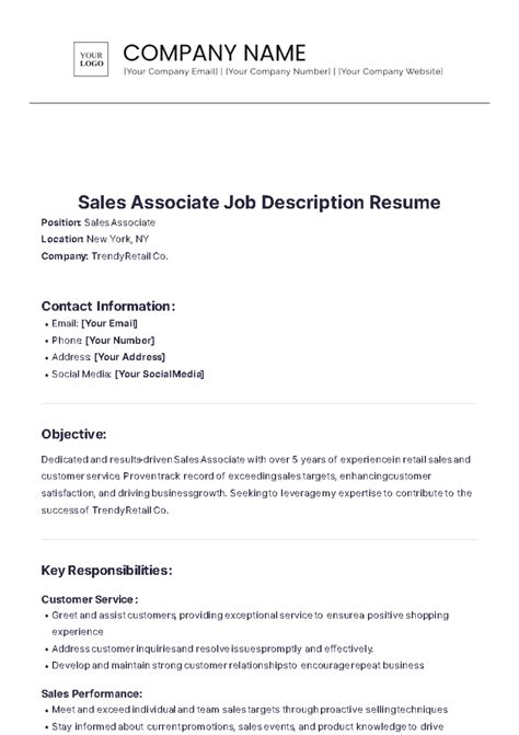 Sales Associate Job Description For Resume