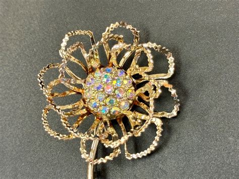 Stunning SARAH COVENTRY Brooch Large Flower Red Auror… - Gem