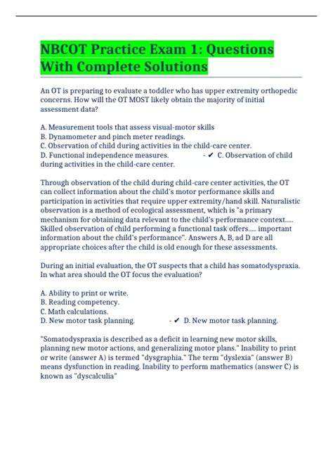 NBCOT Practice Exam 1: Questions With Complete Solutions - NBCOT ...