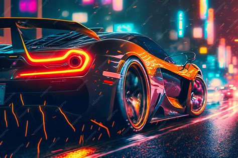 Premium Photo | Aerodynamic sports car races through neonlit urban streets at night