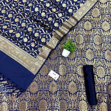 Navy Blue Alankaar Katan Silk Banarasi Suit – Mohsin Textiles