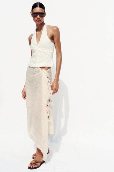 SCARF WITH LINEN BLEND POM-POMS - Ecru | ZARA India