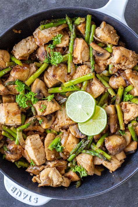 Chicken and Mushrooms with Asparagus Recipe - Momsdish