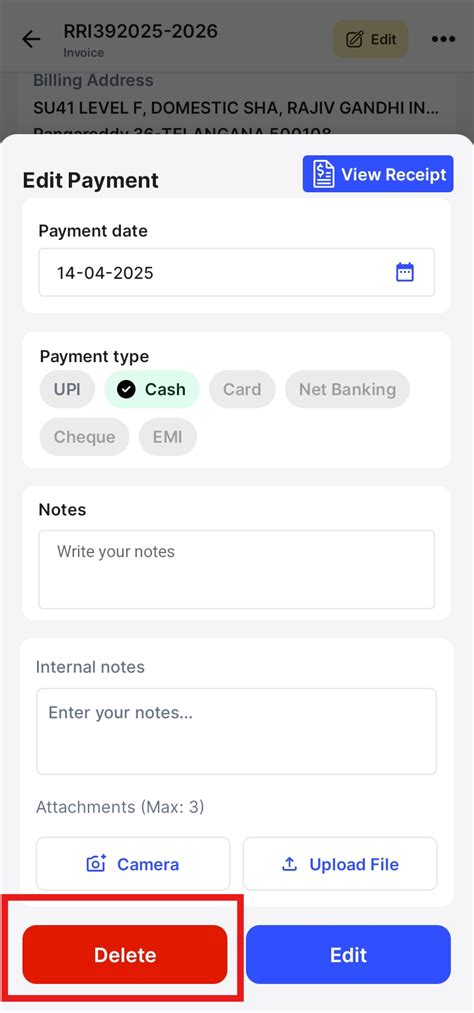 How to delete recorded a payment on Android? - Android - Swipe
