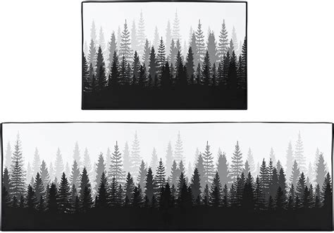 Misty Forest Kitchen Mat Nature Tree Kitchen Rugs Sets of 2, Washable ...