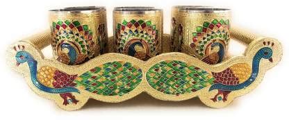NAVRANG Glass Tray Serving Set , Meenakari Glass, Handicraft Tray ...