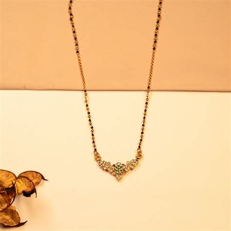 Gray And Black Beed Cz Studed Magalsuthra Chain – Iyraa