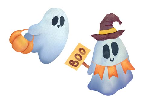 set of cute Ghost clipart on transparent background. Childish ...