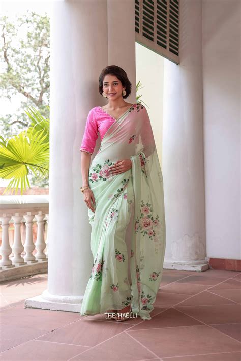 Tara Mint Chiffon Silk Saree – The Haelli