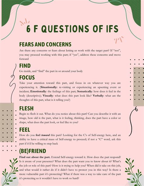 6 F Questions of IFS - Etsy | Therapy worksheets, Therapy counseling ...
