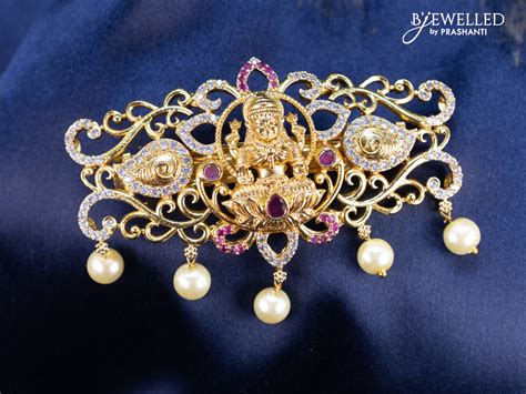 Antique hair clip small size lakshmi design with kemp & cz stones pear ...