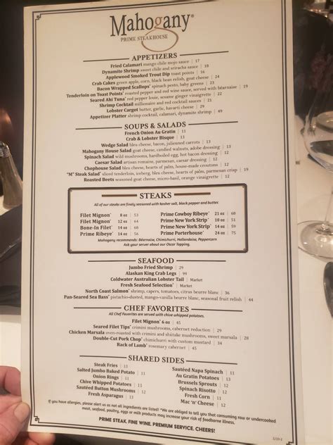 Menu at Mahogany Prime Steakhouse, Oklahoma City, 145 W Sheridan Ave