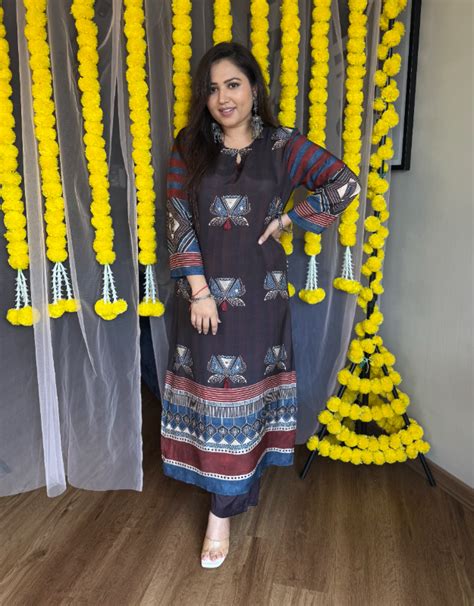 Koyali ajrakh print muslin silk kurta with pants