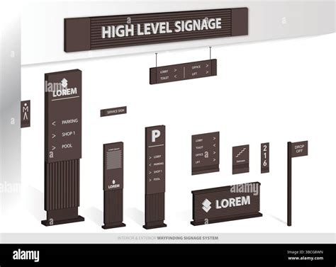 Wayfinding system 3D signage mockup set Direction signs Exterior and ...