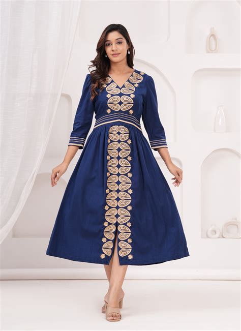 Shop Cotton Navy Midi Dress For Women | Zolo – ZoloLabel