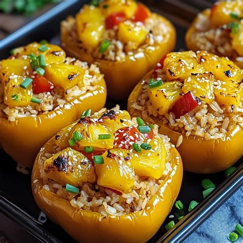 Teriyaki Pineapple Chicken with Rice Stuffed Bell Peppers - My Homemade ...