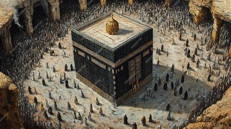 Realistic and Vibrant Depiction of the Kaaba Surrounded by Pilgrims ...