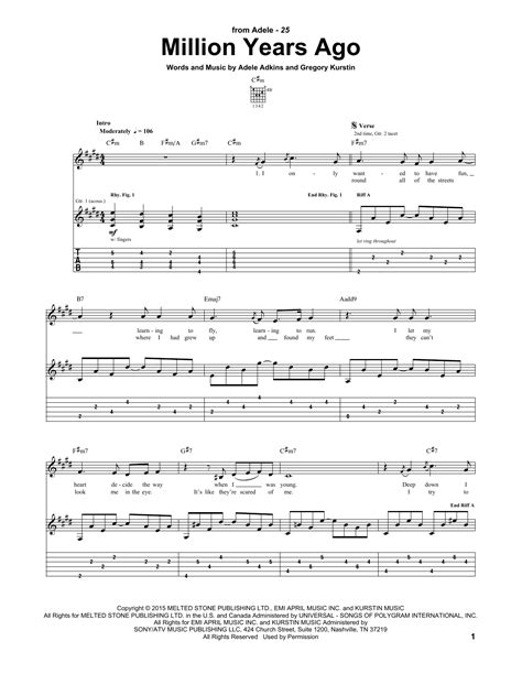 Million Years Ago by Adele Sheet Music for Guitar Tab at Sheet Music Direct