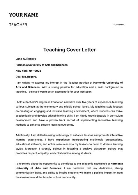 Free Teaching Cover Letter Template to Edit Online