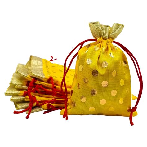 Soul Artisan Potli Bag(Yellow-Polka Dot) with Golden Border for Women ...