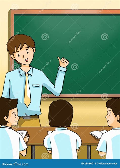 Teacher Teaching Kids with Blackboard Stock Illustration - Illustration ...