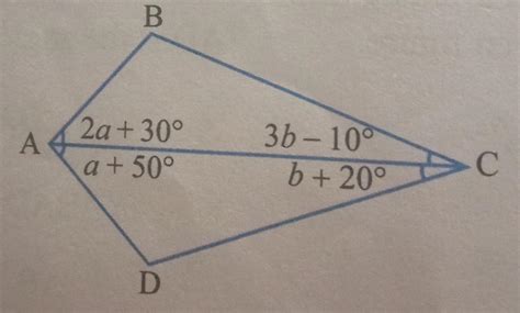 The figure shows kite ABCD and the measures of marked angles. Find a ...