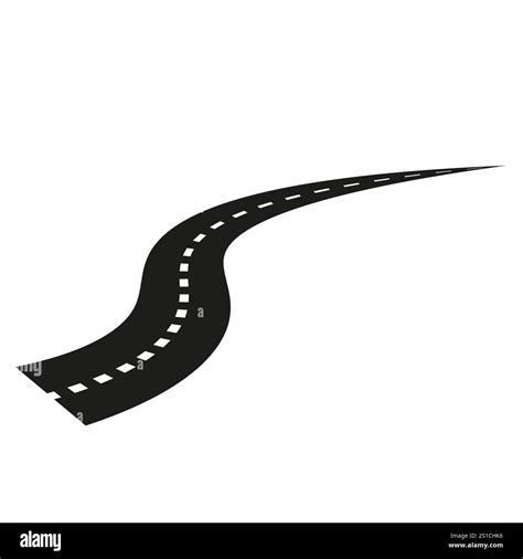 Curved road icon. Black highway design. Dashed lane marking. Simple ...