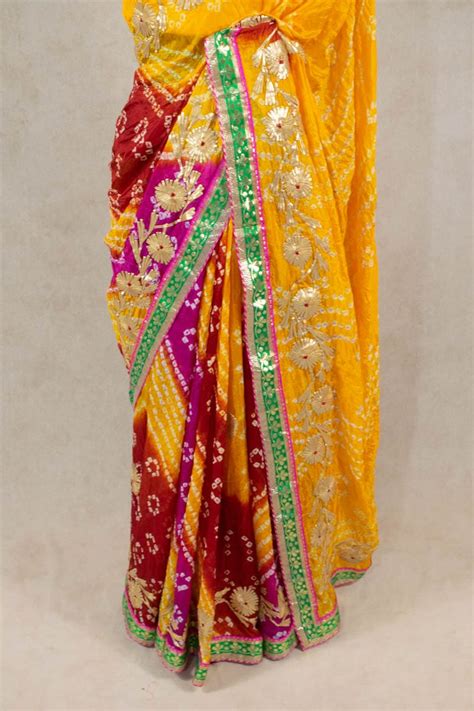 Elegant Art Silk Bandhani Saree with Kacha Gota Work - KANHASAREE
