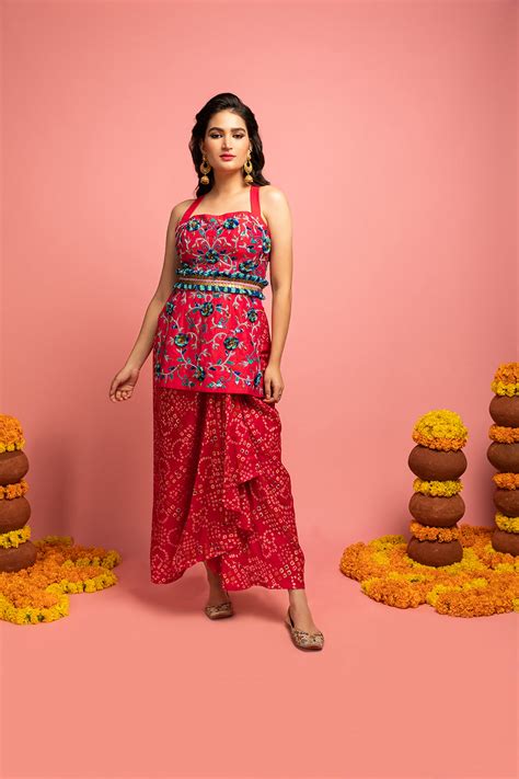 Kurta With Drape Skirt In Bandani Print – Auraya Fashion