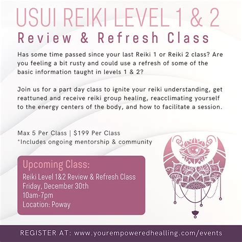 Reiki Level 1 & 2 Review & Refresh Class, December 30 2022 | Online ...