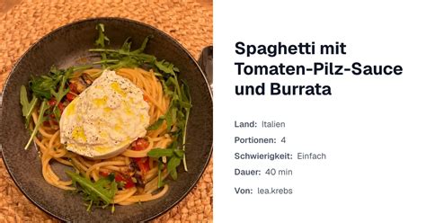 Spaghetti mit Tomaten-Pilz-Sauce und Burrata | malsati