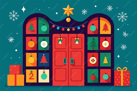 A vibrant advent calendar features colorful doors decorated with ...