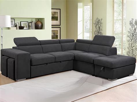 Bellini Left/Right Chaise Cotton and linen fabric Sofa bed with Ottoman ...