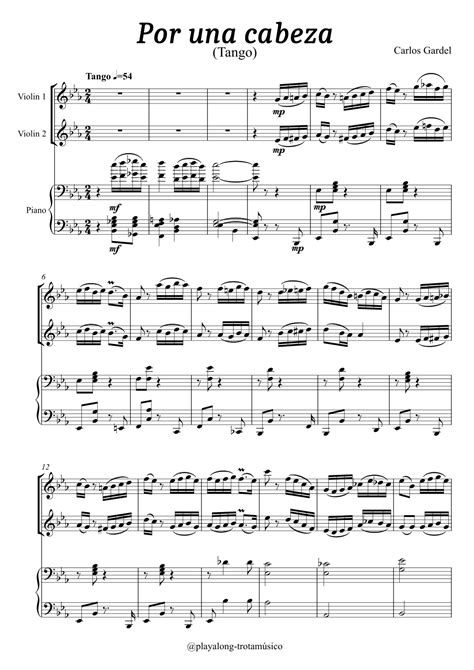 Por una cabeza - 2 Violins & Piano (arr. playalong-trotamúsico) by ...
