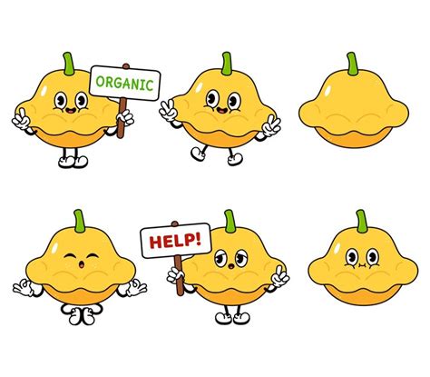 Funny cute yellow squash characters bundle set vector hand drawn doodle ...