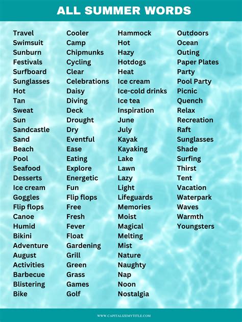 Descriptive Words About Summer