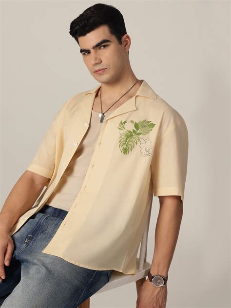 Buy Pastel Yellow Hand Brushpainted Drop-Shoulder Oversized Shirt ...