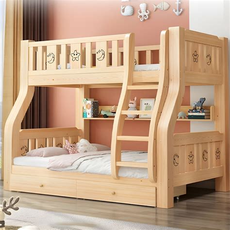 Contemporary Bunk Bed Solid Wood No Theme with Drawers with Guardrail ...
