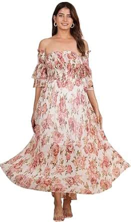 Buy Yash Gallery Women's Chiffon Floral Printed Summer Off Shoulder 3 ...