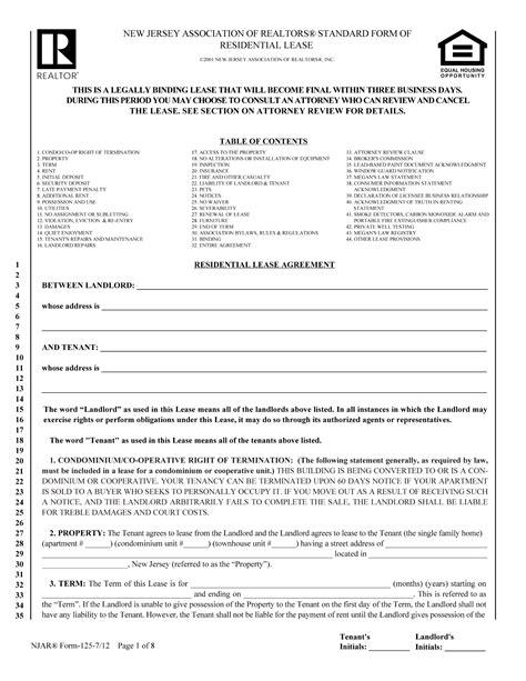 Free New Jersey Standard Residential Lease Agreement | PDF | Word