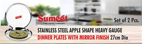 Buy Sumeet Stainless Steel Dinner Plates - Set Of 2, Silver Online at ...