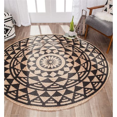 Anji Mountain 4 X 4 (ft) Jute Tan, Black Round Indoor Area Rug AMB0469 ...