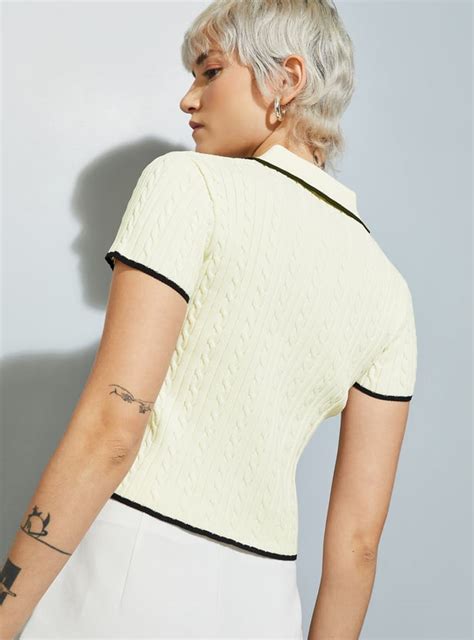 Buy ALAYA F x URB_N Women Ribbed Crop Polo T-shirt Online at just Rs ...