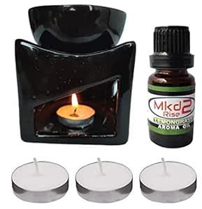 Mkd2 Rise Ceramic Aroma Burner Gift Set with 10 ml Lemon Grass Oil and ...