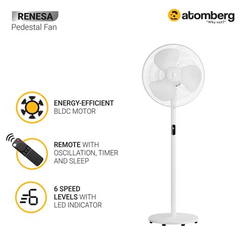 Atomberg Renesa 400mm BLDC motor Energy Saving Pedestal Fan with Remot ...