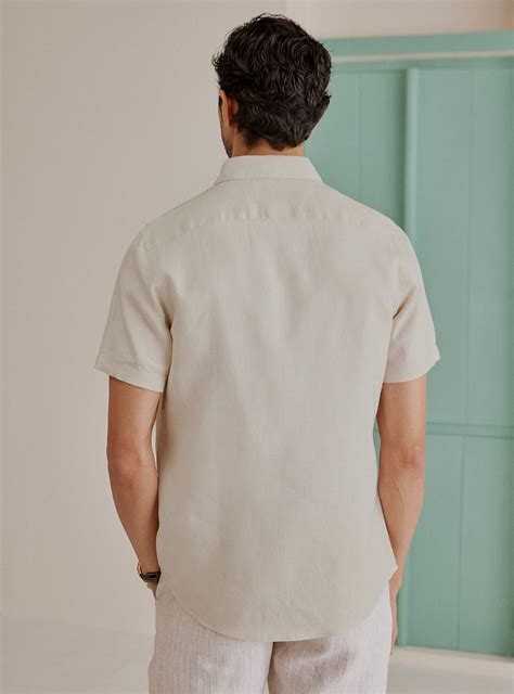 Buy Parchment Linen Shirt | Casual Beige Solid Shirt for Men Online ...