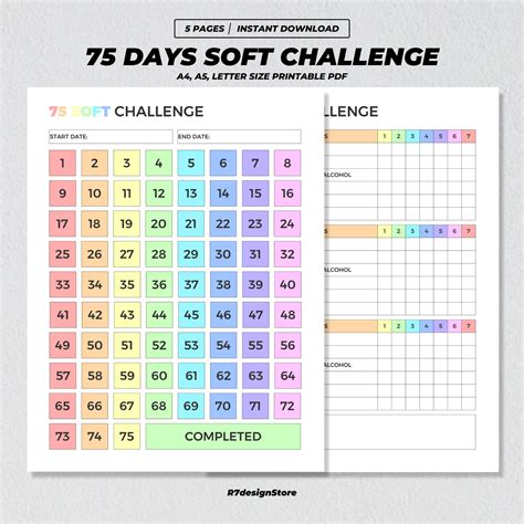 75 Soft Challenge Printable, 75 Days Challenge Tracker, Fitness Journal ...
